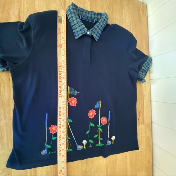 KAREN SCOTT Cotton Rich Womens XL TOP Golf polo EMBROIDERY blue SHIRT floral - Picture 14 of 16